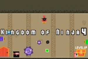 Titelbilledet viser pixelkunst med en ninjafigur og farverige former sammen med teksten Kingdom of Ninja 4