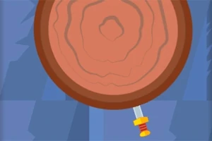 En illustration af en træstub set fra siden med en lille dolk stukket ind i den