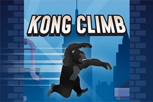 Silhuet af en klatrende abe foran en bysilhuet med teksten KONG CLIMB øverst