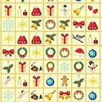 Juletema puslespil med forskellige festlige ikoner som snemænd, juletræer, kranse og gaver på en lys baggrund
