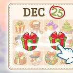 Illustration af en kalender med gaver og en hånd, der forbinder to julegave-ikoner, med datoen 25