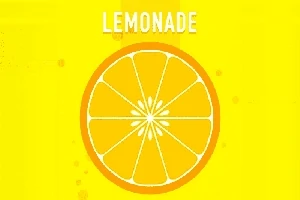 En skive citron på en gul baggrund med ordet LEMONADE ovenfor