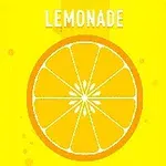 En skive citron på en gul baggrund med ordet LEMONADE ovenfor