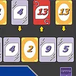 Kortspil-layout med nummererede og vendbare kort i to rækker og en rød Flip Card-knap