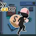 En tegneserieagtig tyv bærer en sæk med et dollartegn på ryggen i et simpelt rum, med teksten Lucky Looter øverst