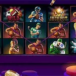 Slotmaskine med sportsikoner som basketballspillere, fodboldspillere og diverse sportsrelaterede symboler