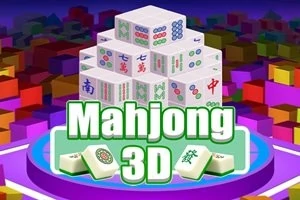 3D-stabler af mahjong-brikker på en farverig baggrund med teksten Mahjong 3D