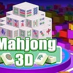 3D-stabler af mahjong-brikker på en farverig baggrund med teksten Mahjong 3D