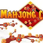 Teksten Mahjong Chain i kraftige farver med blomstergrene og kinesisk-inspireret design