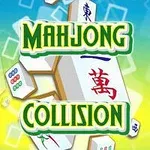 Brikker fra et mahjong-spil med grøn-gul baggrund og teksten Mahjong Collision i centrum