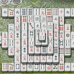 Et opslag af mahjong-brikker på en mosgrøn baggrund med bambusdetaljer