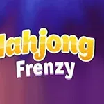 Tekst Mahjong Frenzy i gule og hvide bogstaver på en blå og lilla baggrund
