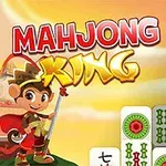 Tegneseriefigur i kampdragt ved siden af mahjong-brikker med asiatiske symboler og teksten Mahjong King i baggrunden