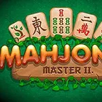 Brikker med kinesiske tegn og symboler samt teksten MAHJONG Master II på en grøn baggrund