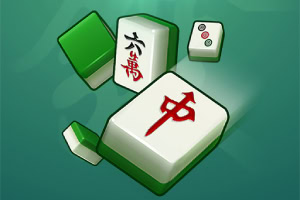 Grønne og hvide mahjong-brikker med kinesiske tegn på en grøn baggrund