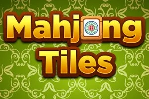 Teksten Mahjong Tiles med et dekorativt grønt og hvidt mønster baggrund