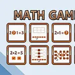 Illustration af syv ikoner med matematiktema på en lyseblå baggrund