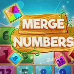 Farverige talblokke med teksten Merge Numbers på et træskilt med en blå baggrund