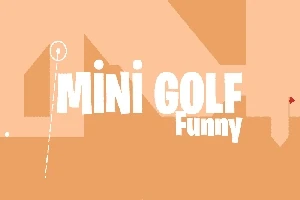 Tekstgrafik på orange baggrund med ordene Mini Golf Funny i hvid tekst