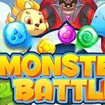 Tegneseriefigurer og farverige elementer med teksten MONSTER BATTLE