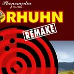 Billede af en tegneseriekylling foran et rødt og sort målskive-design med teksten Moorhuhn Remake i baggrunden