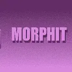 Et lilla kubistisk ansigt med et smilende ansigt ved siden af teksten MORPHIT på en gradient lilla baggrund