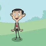 Tegnefilmfigur med jakkesæt står i en grøn park med træer i baggrunden