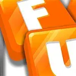 Tre orange brikker med bogstaverne F, U og N i hvid tekst