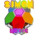 Farvede sekskantede paneler med teksten Simon Music ovenover