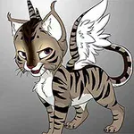 En tegnet hybridfigur med katteøjngler og zebra-striber, der har vinger og horn