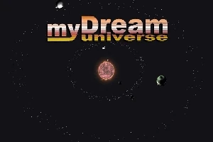 Teksten myDream universe vises over et planetarisk system med planeter og en stjerne i midten mod en sort baggrund