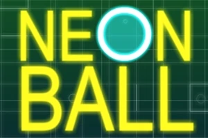 Lysegul tekst NEON BALL på en mørkegrøn baggrund med et neonlys omkranset O