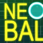 Lysegul tekst NEON BALL på en mørkegrøn baggrund med et neonlys omkranset O