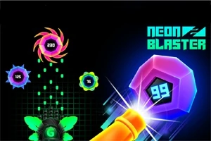 Farverigt neonlys med geometriske former, numre og skud i en futuristisk stil