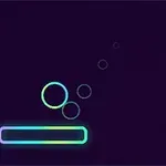 Farvede cirkler og en rektangulær platform på mørk baggrund