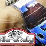 Blå bil med aggressive linjer set ovenfra på en støvet vej med et logo i forgrunden