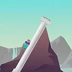 En tegneseriefigur klatrer op ad en skrå søjle i et landskab med bjerge i baggrunden, og teksten Level 2 Left Right vises