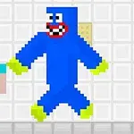 En pixelkunstfigur i blåt møder en anden figur i en lys kulisse