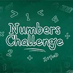 Grøn tavle med teksten Numbers Challenge omgivet af matematiske symboler og ikoner