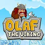 En viking med hjelm og økse stikker hovedet op over en stor, farverig titeltekst foran en vinterbaggrund med isbjerge