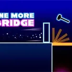 Teksten One More Bridge i neonfarver, en hammer, og geometriske former med en mørkeblå baggrund