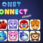 Farverige tegneserie-dyrikoner arrangeret i et gitter med teksten Onet Connect Classic øverst