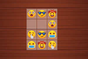Fire rækker og tre kolonner fyldt med forskellige emojis på et bræt med træbaggrund