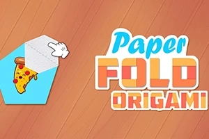 Et stykke papir foldet til en pizzastykke, med teksten Paper Fold Origami på en træbaggrund