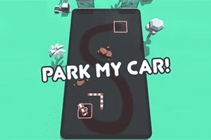 To små biler på en snoet vej med teksten PARK MY CAR!
