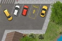 Kør en gul taxa og parkér den på en markeret parkeringsplads