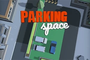 Titelbillede med teksten PARKING space over en tegnet byscene med parkerede biler