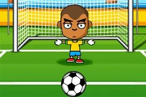 Tegneseriefigur som målmand foran et fodboldmål med en fodbold i forgrunden