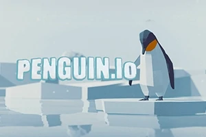 En tegnet pingvin står på en isflage med teksten PENGUIN
