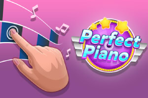 Perfekt Piano-logo med stjerner og et hjerte på en lyserød baggrund samt et ikon af en hånd